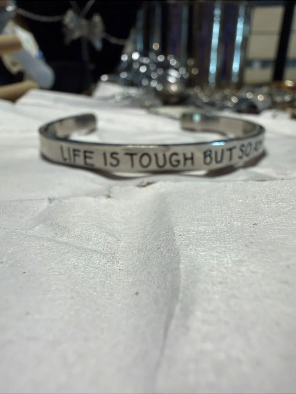 Stamped Inspirational Silver Cuff Bracelet - 